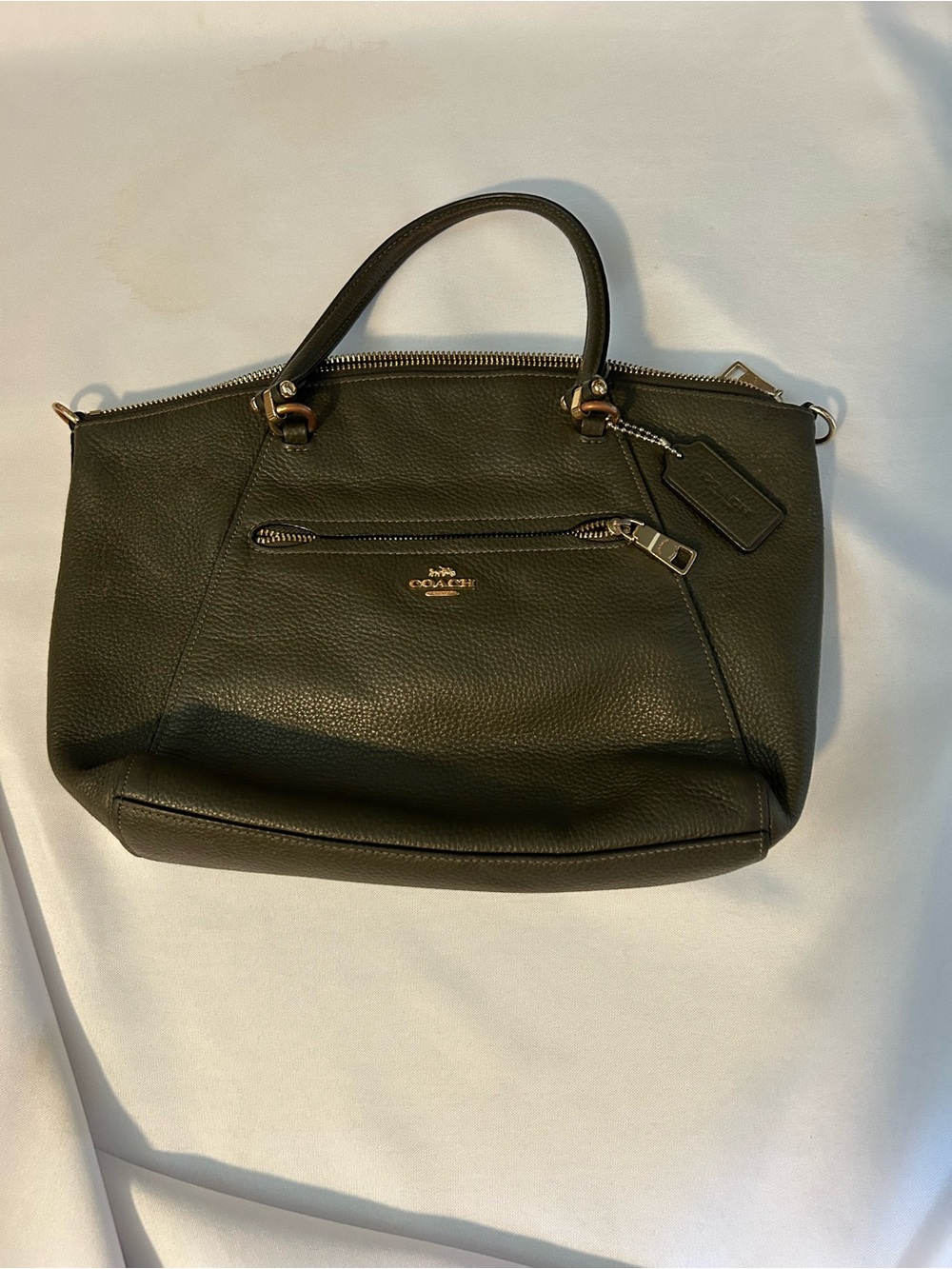 Coach Prairie Satchel Pebbled Leather Olive Green.